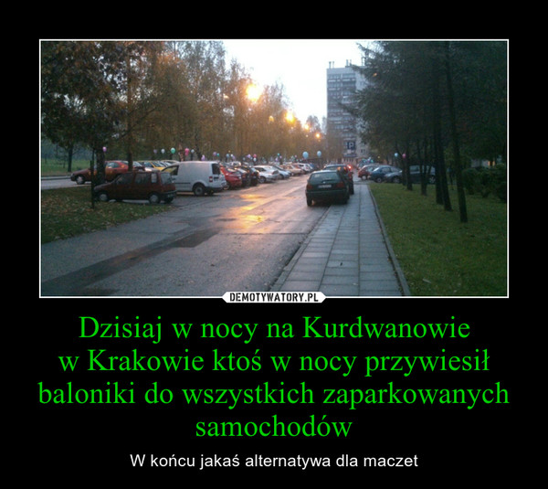 Dzisiaj w nocy na Kurdwanowie
w Krakowie ktoś w nocy przywiesił baloniki do wszystkich zaparkowanych samochodów