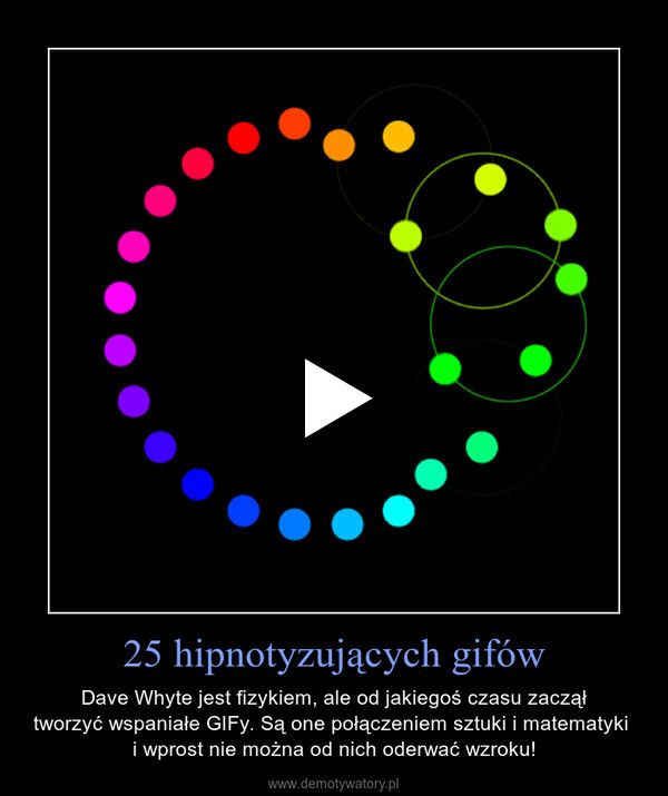 25 hipnotyzujących gifów – Dave Whyte jest fizykiem, ale od jakiegoś czasu zacząłtworzyć wspaniałe GIFy. Są one połączeniem sztuki i matematyki i wprost nie można od nich oderwać wzroku! 