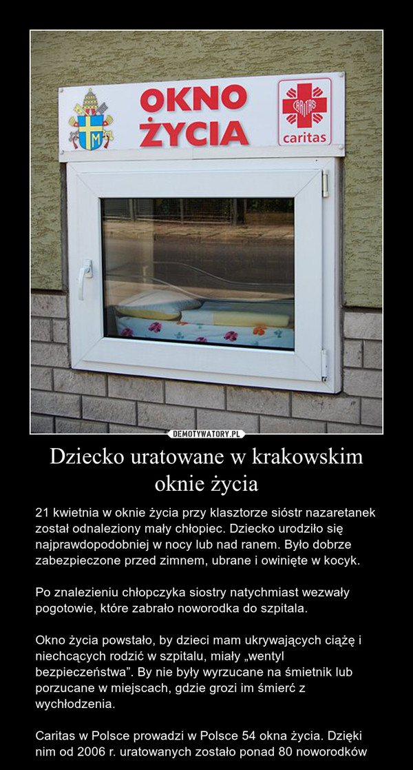 Dziecko uratowane w krakowskim
oknie życia