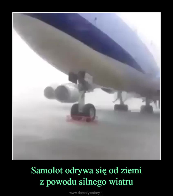 Samolot odrywa się od ziemiz powodu silnego wiatru –  