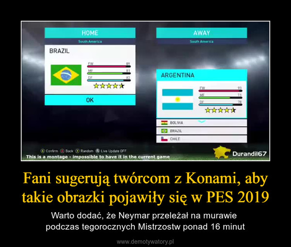 Fani sugerują twórcom z Konami, aby takie obrazki pojawiły się w PES 2019 – Warto dodać, że Neymar przeleżał na murawie podczas tegorocznych Mistrzostw ponad 16 minut 