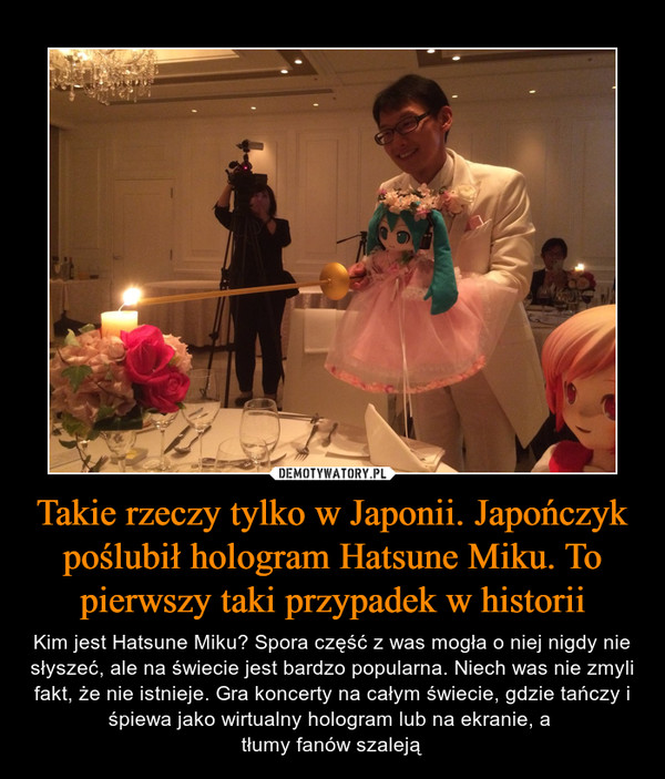 Takie rzeczy tylko w Japonii. Japończyk poślubił hologram Hatsune Miku. To pierwszy taki przypadek w historii