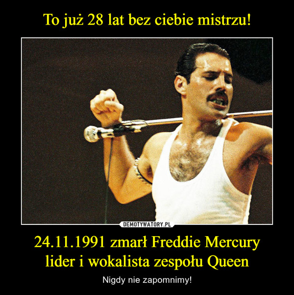 To już 28 lat bez ciebie mistrzu! 24.11.1991 zmarł Freddie Mercury
lider i wokalista zespołu Queen