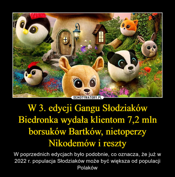 W 3. edycji Gangu Słodziaków Biedronka wydała klientom 7,2 mln borsuków Bartków, nietoperzy Nikodemów i reszty
