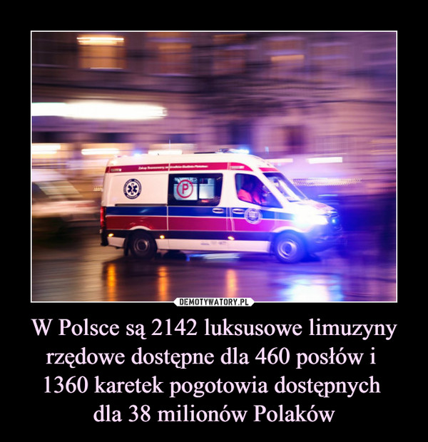 W Polsce są 2142 luksusowe limuzyny rzędowe dostępne dla 460 posłów i 
1360 karetek pogotowia dostępnych 
dla 38 milionów Polaków