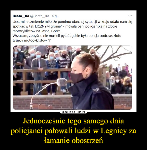 Jednocześnie tego samego dnia policjanci pałowali ludzi w Legnicy za łamanie obostrzeń –  