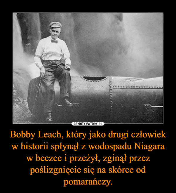 Bobby Leach, który jako drugi człowiek w historii spłynął z wodospadu Niagara w beczce i przeżył, zginął przez poślizgnięcie się na skórce od pomarańczy.