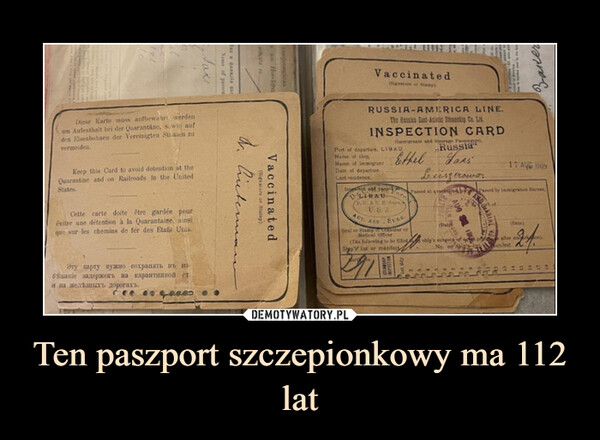 Ten paszport szczepionkowy ma 112 lat