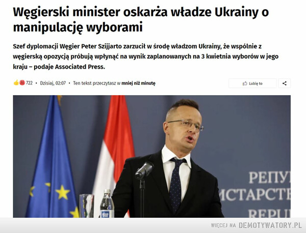 Partia Orbana - chce przekonać świat, że Ukraińcy się nudzą – .....takich kumpli ma PiS 