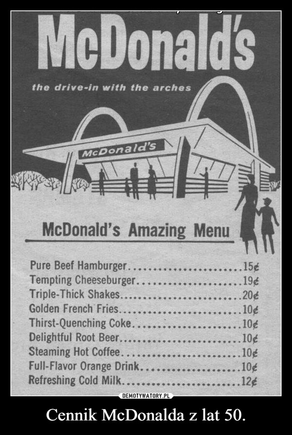 Cennik McDonalda z lat 50. –  
