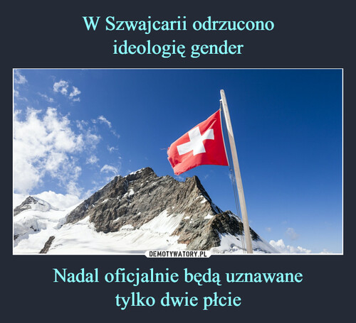 W Szwajcarii odrzucono
ideologię gender Nadal oficjalnie będą uznawane
tylko dwie płcie