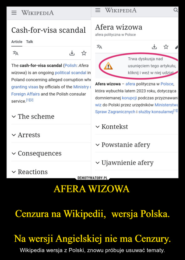 AFERA WIZOWA 

Cenzura na Wikipedii,  wersja Polska.

Na wersji Angielskiej nie ma Cenzury.