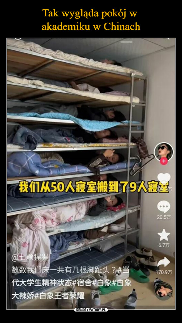 Tak wygląda pokój w 
akademiku w Chinach