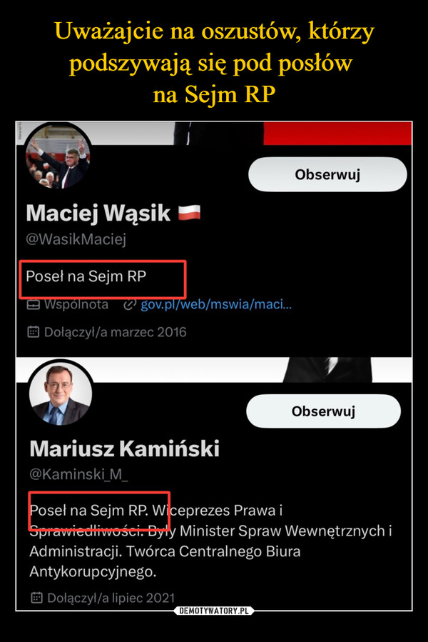Uważajcie na oszustów, którzy podszywają się pod posłów 
na Sejm RP