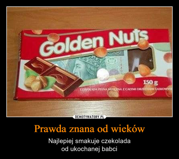 Prawda znana od wieków – Najlepiej smakuje czekoladaod ukochanej babci Golden Nuts150 gEZEKOLADA PEŁNA MIECZNA Z CAŁYMI ORZECHAMI LASKOW